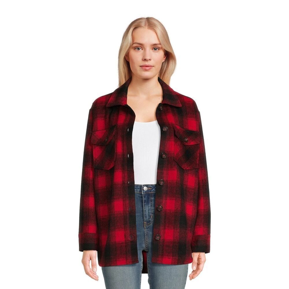 Time and Tru Women's Wool Blend Flannel Shirt/Jacket in Red & Black Size Medium